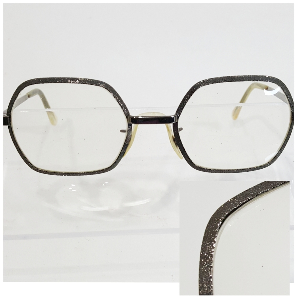 Vint Glitter Octagon Eyeglasses Metal Frames Black